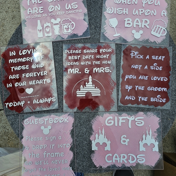 Disney Style Pink and Maroon Wedding Sign Set - Picture 2 of 8